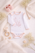 Baby bodysuit with kimono closure and fold-over sleeves